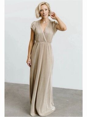 Baltic Born Athena Maxi Dress Light Gold Champagne Pleated Formal S